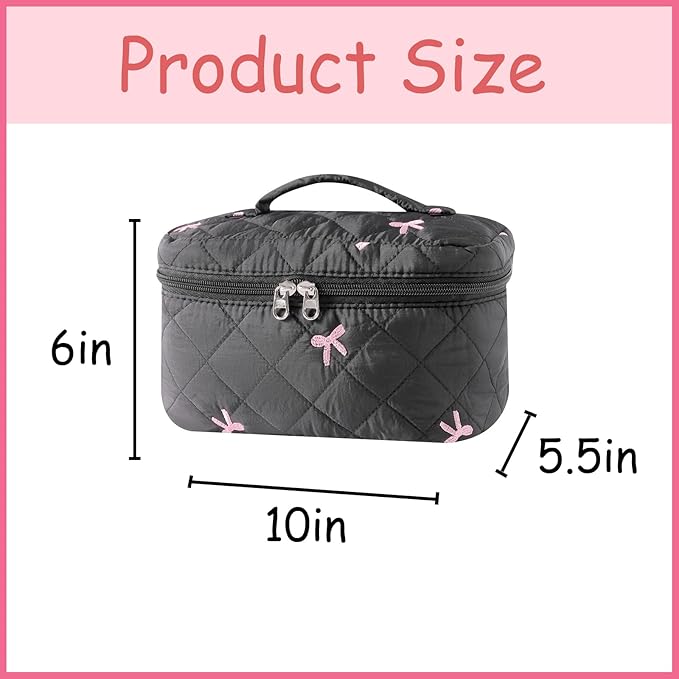 uekeboag Large Travel Quilted Makeup Bag for Women, Floral Cotton Cosmetic Bag, Coquette Aesthetic Floral Toiletry Organizer Bag