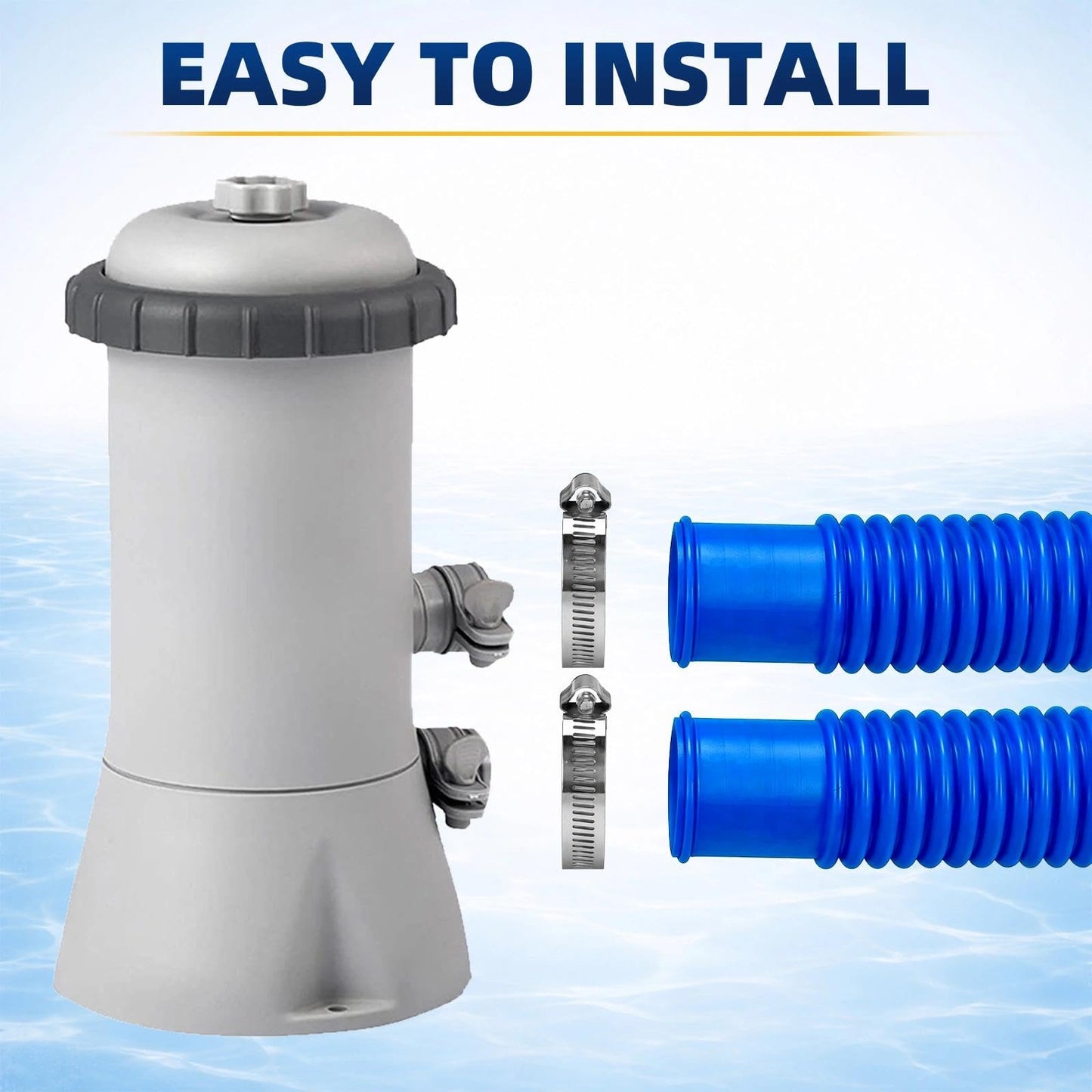 Btanadi 1.5" x 59" Above Ground Pool Hoses Heavy Duty, Replacement Hose Leak-Proof for Filter Pumps & Salt Systems, Pool Hoses for Above Ground Pools with 8 Metal Clamps（Blue, 4Pcs)