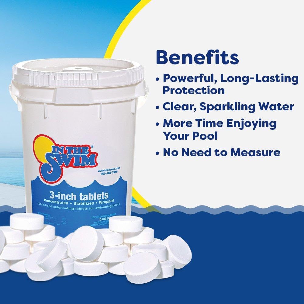 In The Swim Opening Kit and Chlorine Bundle - Pre-Measured Opening Kit for Easy Use - 5 Pound Bucket of 3-Inch Stabilized Chlorine Tablets - Inground and Above Ground Pools Up to 7,500 Gallons