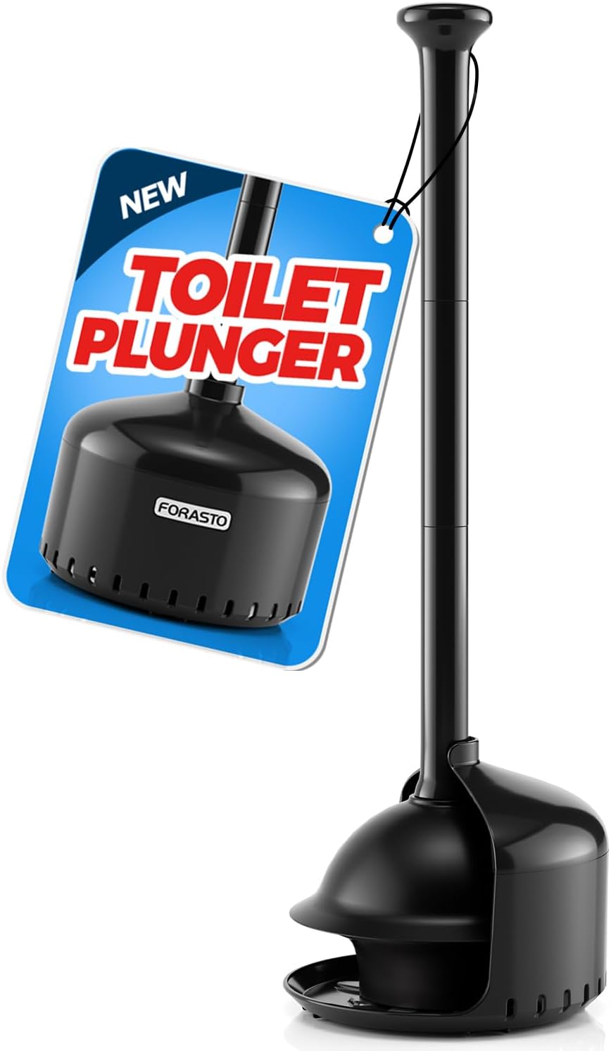 FORASTO Toilet Plunger with Holder,Plungers for Bathroom with Holder,Plunger with Cover,Bathroom Decor，Bathroom Accessories，Toilet Bowl Cleaners,Black(19inch)