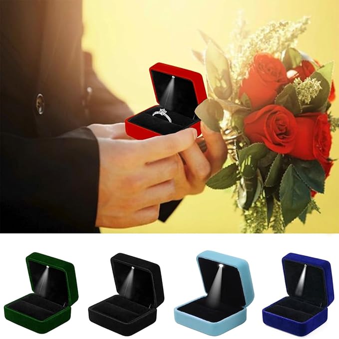 GBYAN Velvet Ring Box with LED Light Jewelry Display Gift Box for Proposal,Engagement, Wedding