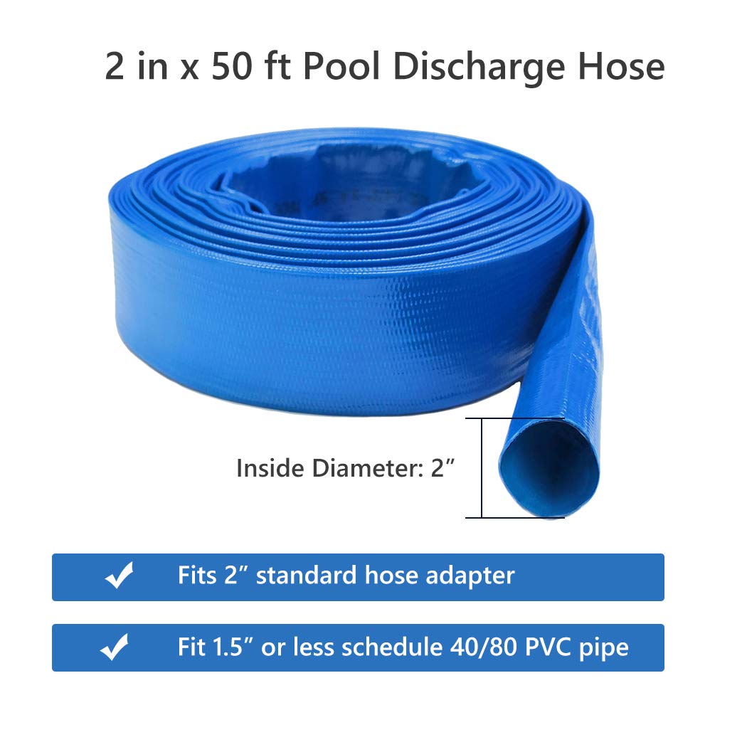 2 IN x 50 FT Pool Backwash Hose, Heavy Duty Flat Discharge Hose, Weather and Burst Resistant, Best Pool Hoses for Inground Pools, Pool Filter Hose & Pool Drain Hose