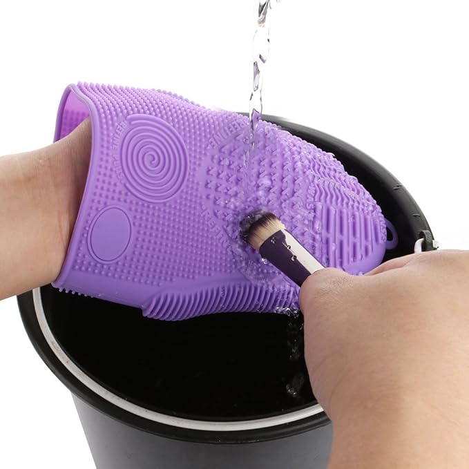 ScivoKaval Makeup Brush Cleaner Glove Mat Mitt Silicone Cosmetic Cleaning Scrubber Tool Face Brushes and Eye Brush Washing Pad Purple