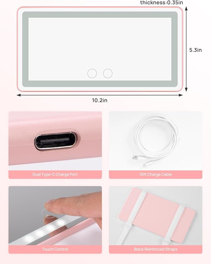 JOYTUTUS Car Sun Visor Vanity Mirror, Car Vanity Mirror With Lights, Makeup Mirror with 3 Light Modes & 60 LEDs, Rechargeable Car Mirror Dimmable Touch Control Travel Makeup Mirror for Car Truck SUV