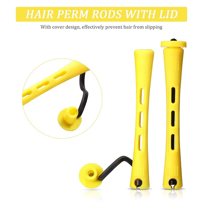 WILLBOND 60 Pcs Short Perm Rods Natural Hair Perm Rods with Elastic Rubber Band Non Slip Plastic Perming Cold Wave Kit for Women Hairdressing Styling Tool(0.28 Inch,Yellow)