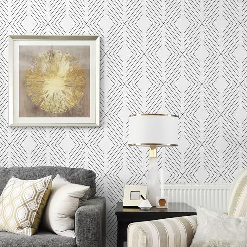 LiKiLiKi Peel and Stick Wallpaper Black and White Contact Paper Geometric Modern Wall Paper for Nursery Room Bedroom Bathroom Cabinets and Drawers Vinyl Roll Self-Adhesive Waterproof 17.3¡± x 118¡±