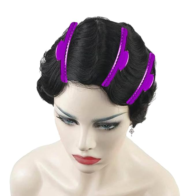 Vintage of Metal Finger Wave Hair Clips Clamps Aluminum Tip Finger Hair Clips Modeling Clamps Suitable for home and outdoor (12PCS Purple)