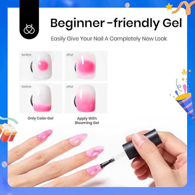 Beetles Blooming Gel 15ml Clear Uv Led Blossom Nails Gel Polish for Spreading Effect Marble Natural Stone Watercolor Floral Print Soak off Diy Nail Art Design Manicure Gift for Women