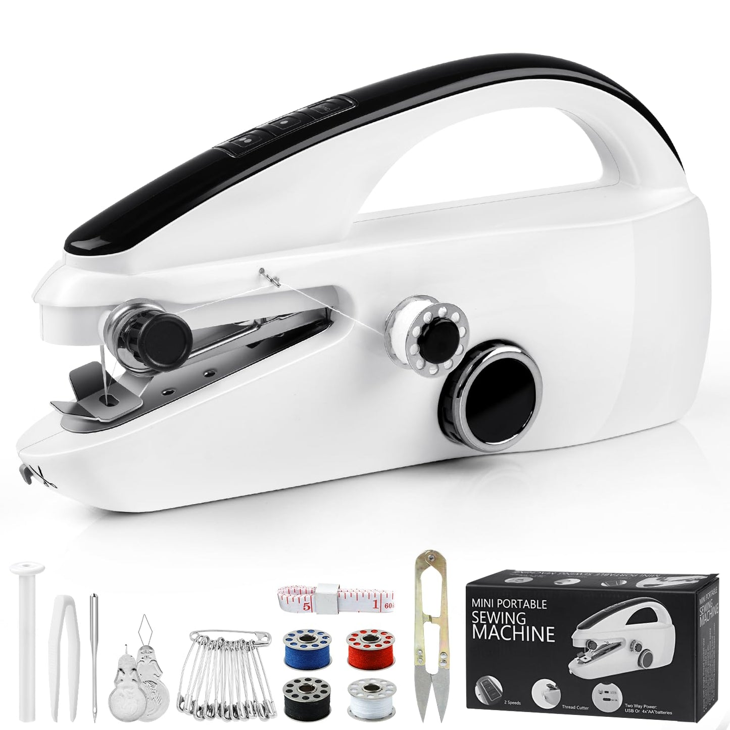 Handheld Sewing Machine, Dual Speed Hand Held Sewing Machine, Sewing Mini Portable Machine for Beginners, Adults, DIY, Home, Travel - White