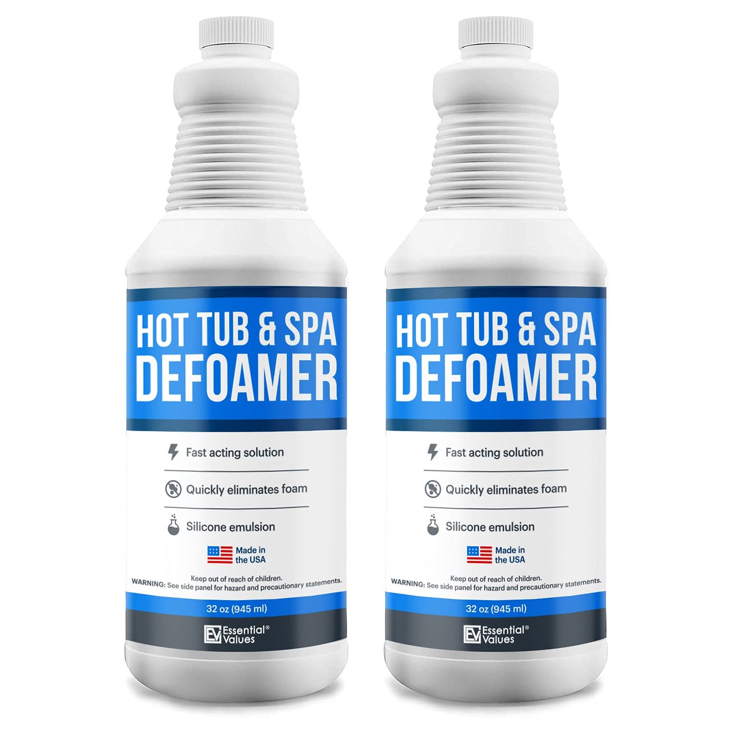 Essential Values Hot Tub Foam Eliminator - 2 Pack Pool & Spa Defoamer (32oz/ Bottles) - Eliminate Foam Without Harsh Hot Tub Chemicals - Safe Silicone AntiFoam