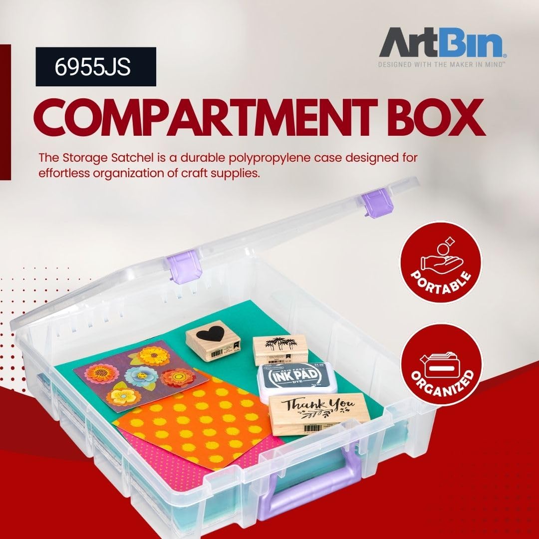 ArtBin 6955JS Super Satchel Compartment Box Clear Craft Organizer Storage Case - Purple, Pack of 1