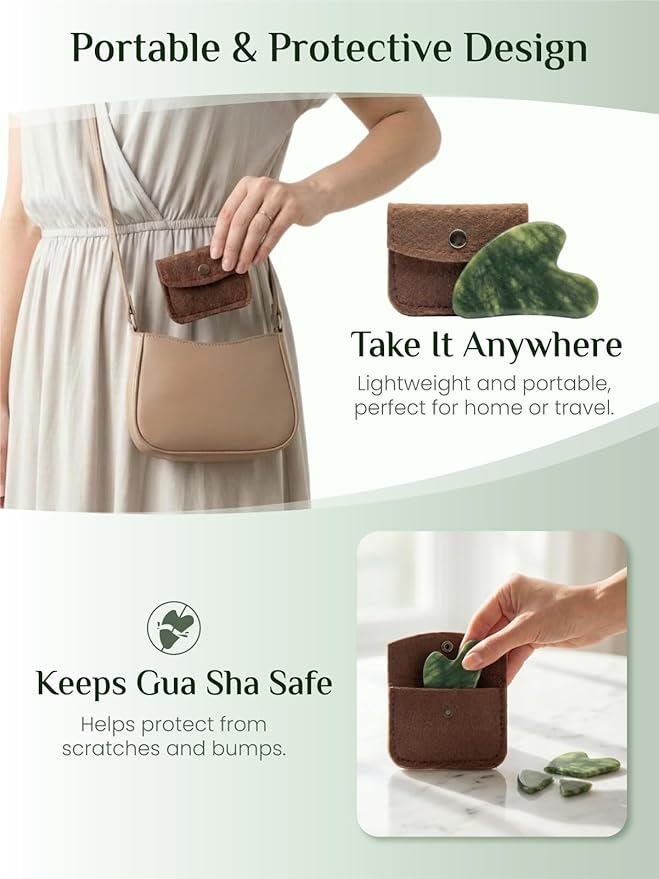 Rena Chris Gua Sha Facial Tools, Xiuyan Jade Guasha Tool for Acupuncture, Manual Massage Tool for Jawline Sculpting and Puffiness Reducing, Gua Sha Facial Massage Tool, Skin-Care Gift (Dark Green)