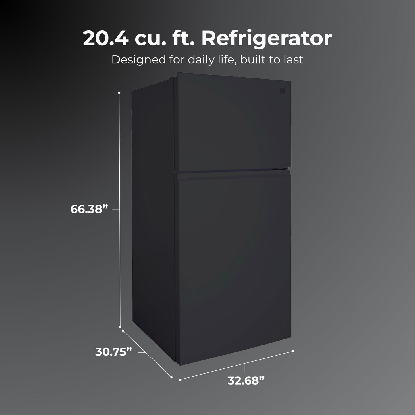 Kenmore 33 in. 20.4 cu. ft Capacity Refrigerator/Freezer with Full-Width Adjustable Glass Shelving, Humidity Control Crispers, Ice Maker, ENERGY STAR Certified, Black