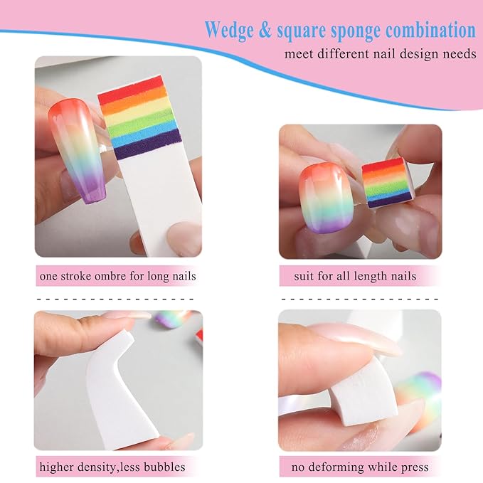 100Pcs Soft Nail Sponges for Ombre, Gradient Effect White Nail Art Sponges With Grabbing Pen 6Pcs Wedge Sponges Aura Nails Ombre Nail Brush Professional Accessories Manicure Salon Supplies