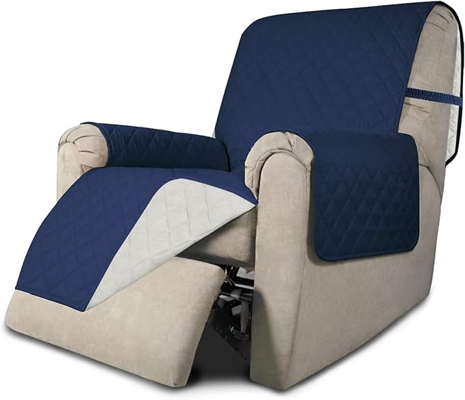 Easy-Going Recliner Chair Slipcover Reversible Sofa Cover Water Resistant Couch Cover Furniture Protector with Elastic Straps for Pets Dog (Recliner 22 inch, Navy/Ivory)
