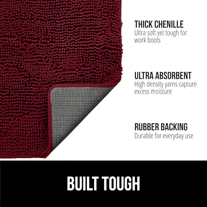 GORILLA GRIP SoakSTOPPER Dog Door Mat, 70x24 Machine Washable Rug Absorbent Doormat Captures Moisture Mud Dirt, Quick Dry Soft Chenille Entryway Rugs Indoor Entrance Mats for Dog Paws, Burgundy