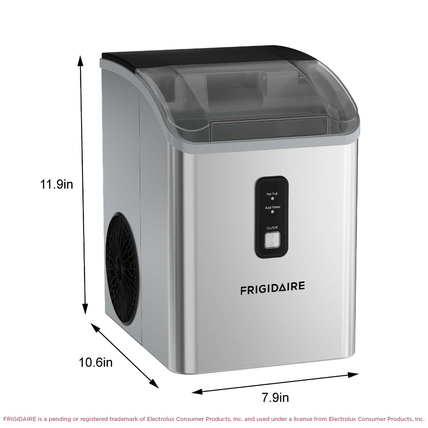Frigidaire Countertop Crunchy Chewable Nugget Ice Maker, Compact, 33lbs per Day, Metallic Finish