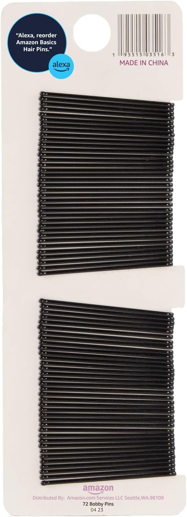 Amazon Basics Bobby Pins, Black Hair Pins for all Hair types, 72 Count