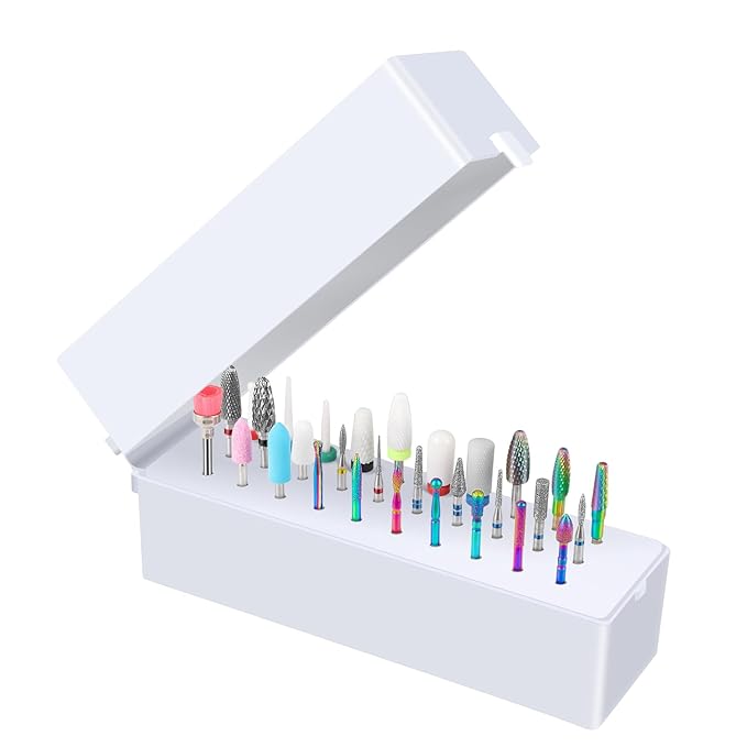 Depvko Nail Drill Bits Holder: 30 Hole Dustproof Portable Storage Case for Professional Manicure Tech, Salon Organizer Box with Acrylic cover (drill bits not included)