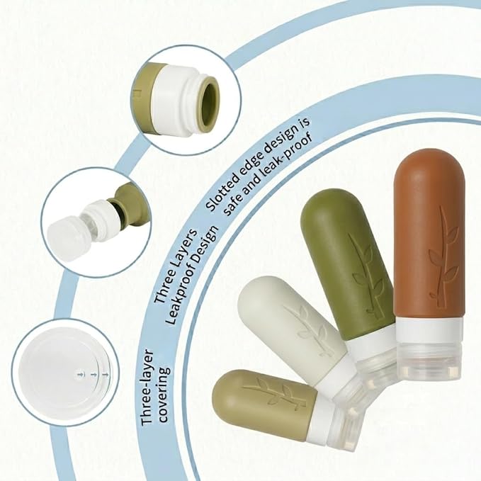 Travel Bottles Kit (16 Pack) - TSA Approved, Leak Proof Silicone Squeezable Containers for Toiletries. Complete Set with Jars, Sprayers & Bag (Earthy brown)