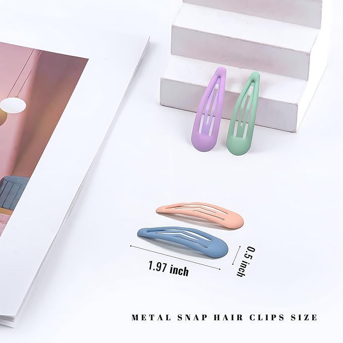 Small Hair Barrettes For Women No Slip Metal Snap Clips For Thin And Fine Hair,Matte Yellow Pink Blue Green Purple,20 PCS,1.97 x 0.5 Inch.