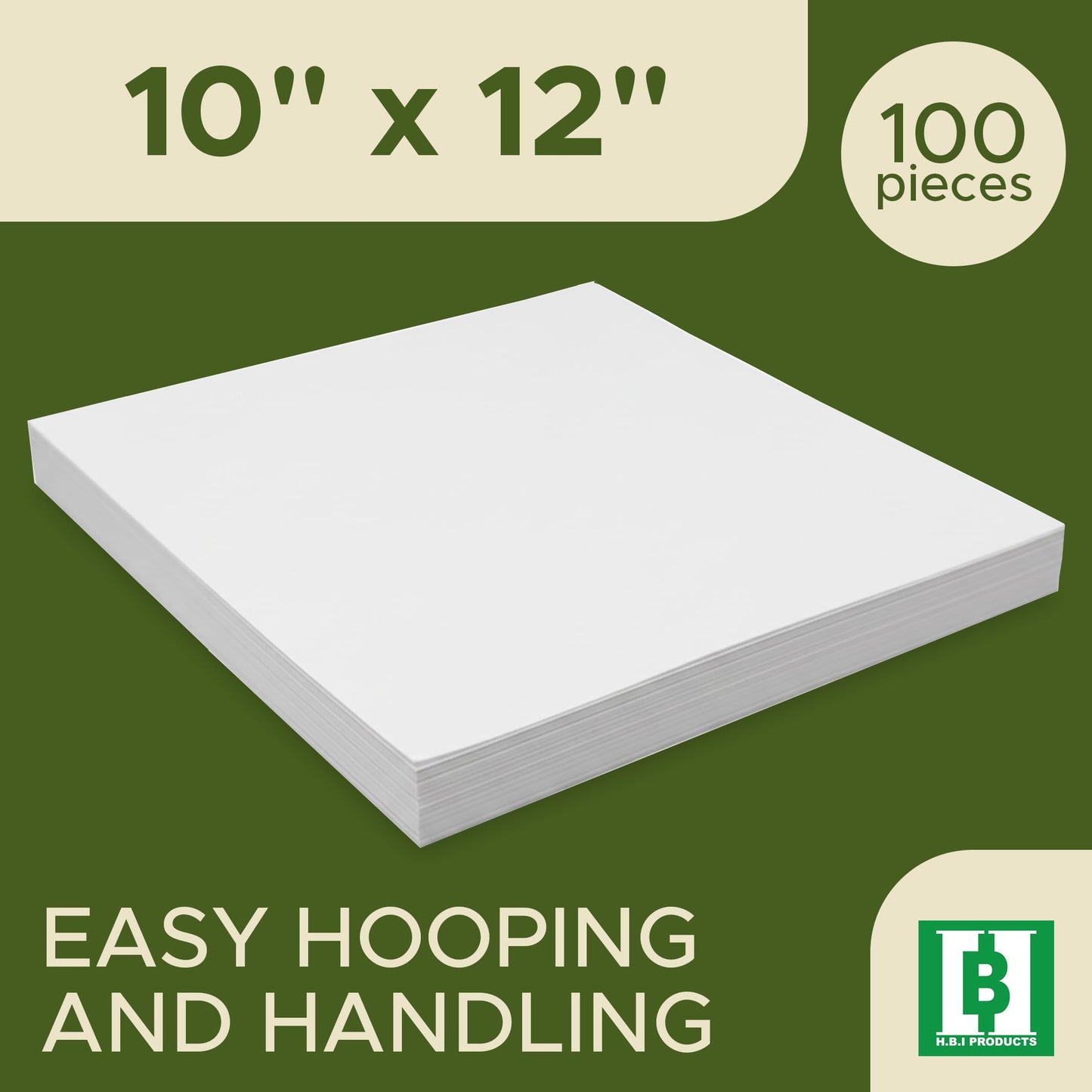 H.B.I. Wash Away Water-Soluble Stabilizer for Embroidery Sheets, Stabilizer for Embroidery Machines, 10"x12" 100 Precut Sheets, 1.5 oz, Wash Away Backing for 5x7 Hoops, Machine & Hand Embroidery.