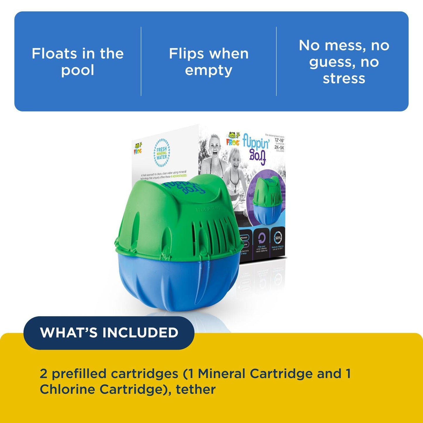 Flippin’ FROG Floating Sanitizer System for Pools 2,000 to 5,000 Gallons - Prefilled Floater with Sanitizing Minerals and Chlorine for Easy Pool Treatment & Maintenance - 1 Pack