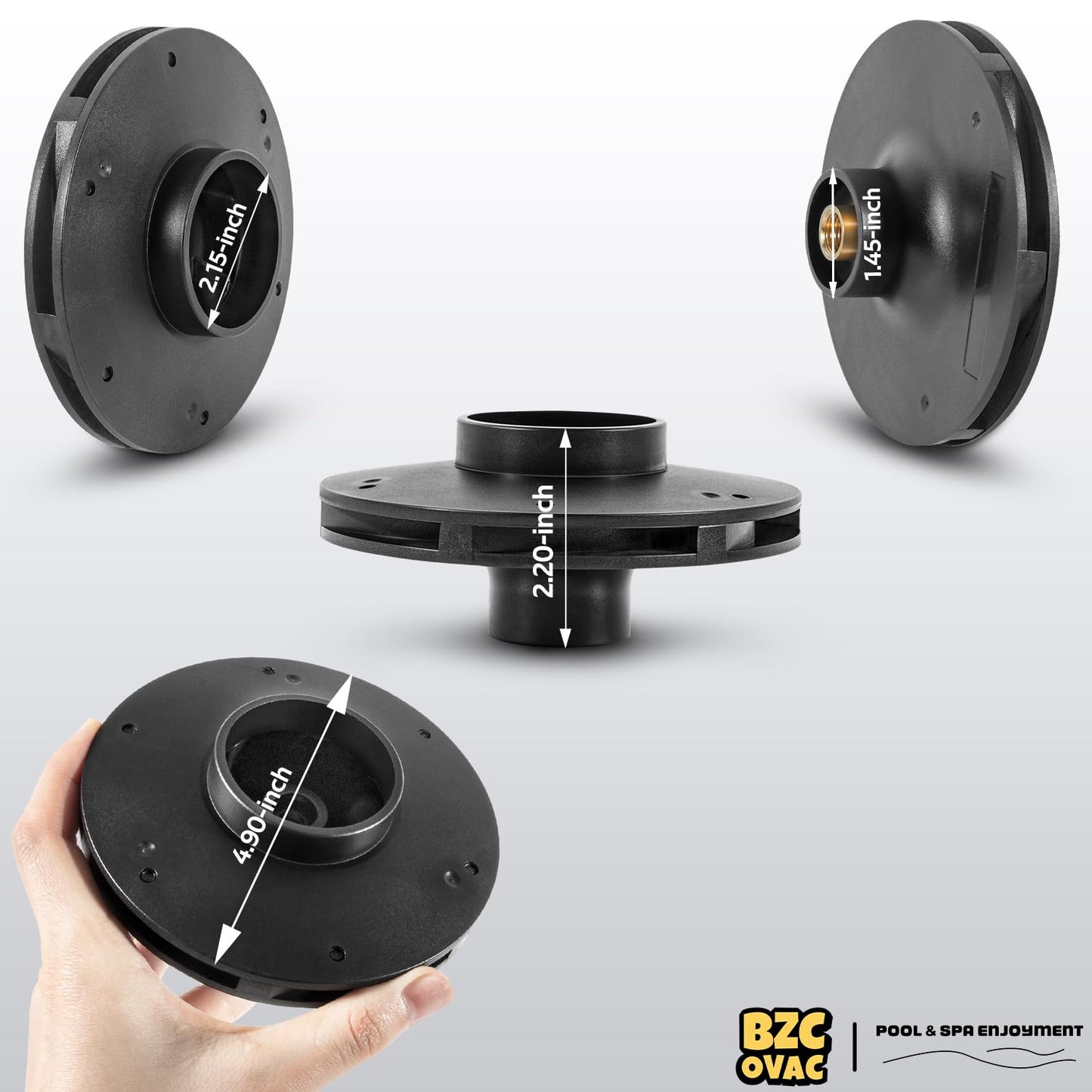 Bzcovac 073129 Impeller Compatible with WhisperFlo 1HP 1.5 HP and 2 HP Pool and Spa Pump, Black