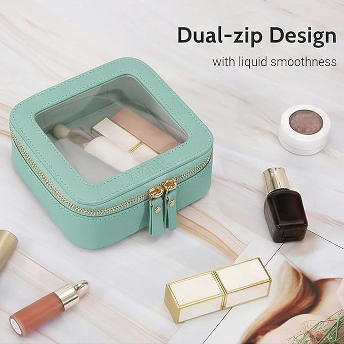 Aveniee Mini Clear Makeup Bag, Small Cosmetic Bags Travel Toiletry Pouch Organizer, TSA Approved Make up Case with Zipper, Car Bag for Essentials,Green