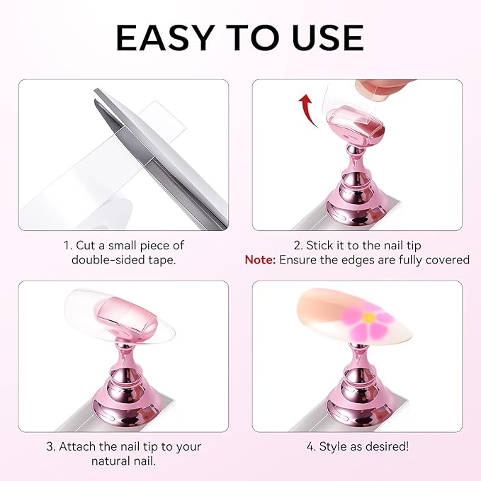 Makartt Nail Stand for Nails Art Display Practice Nail Holder for Painting Nails Stand for False Nail Press On Designs Magnetic Fake Nail Holder with 1M Double-sided Tape For Home DIY Salon Supplies