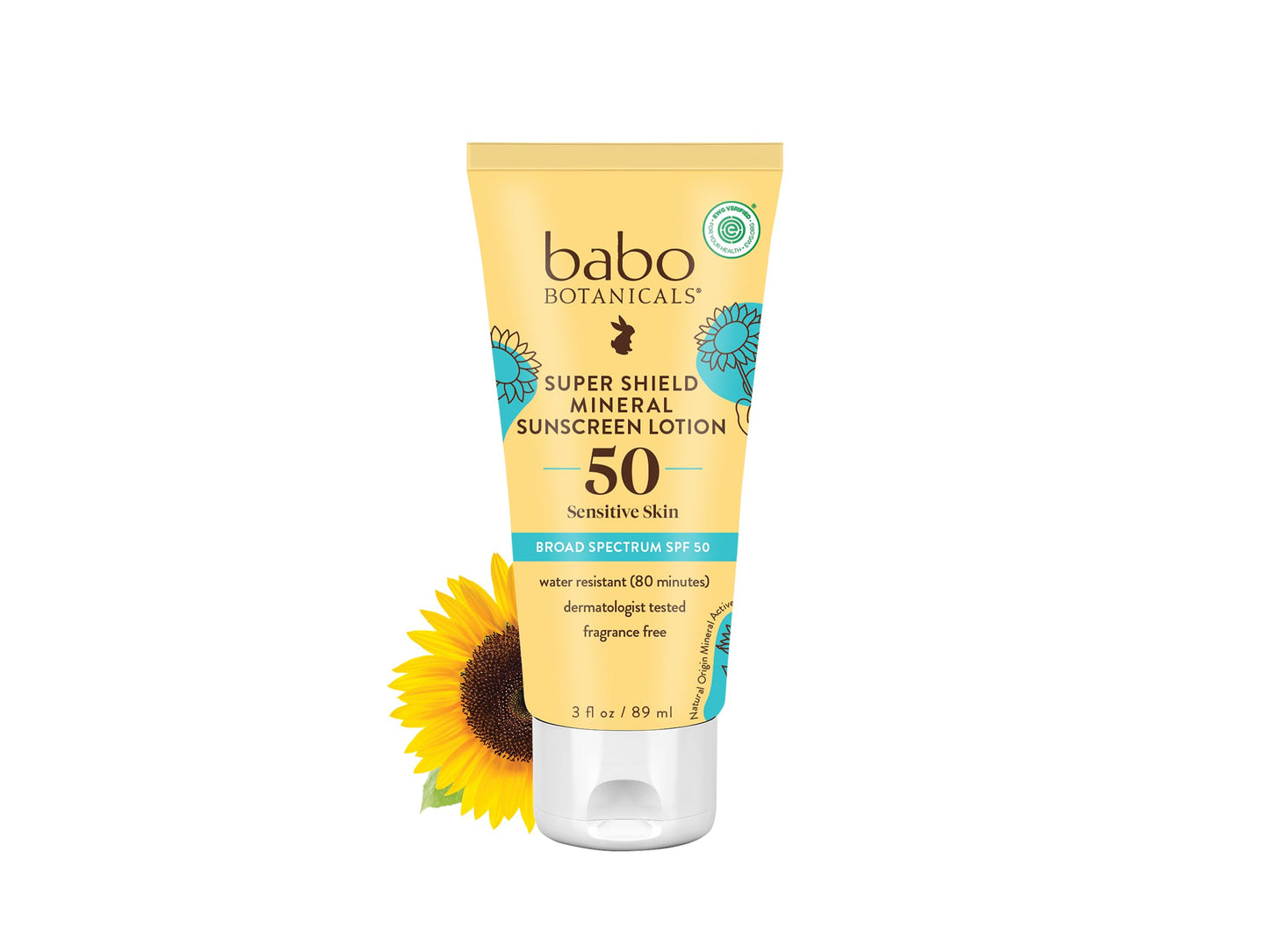 Babo Botanicals Sheer Mineral Sunscreen Lotion SPF 50 with 100% Mineral Active Ingredients for Babies, Kids or Extra Sensitive Skin, Lightweight, Water Resistant & Fragrance Free, Multicolor, Unscented, 3 Fl Oz