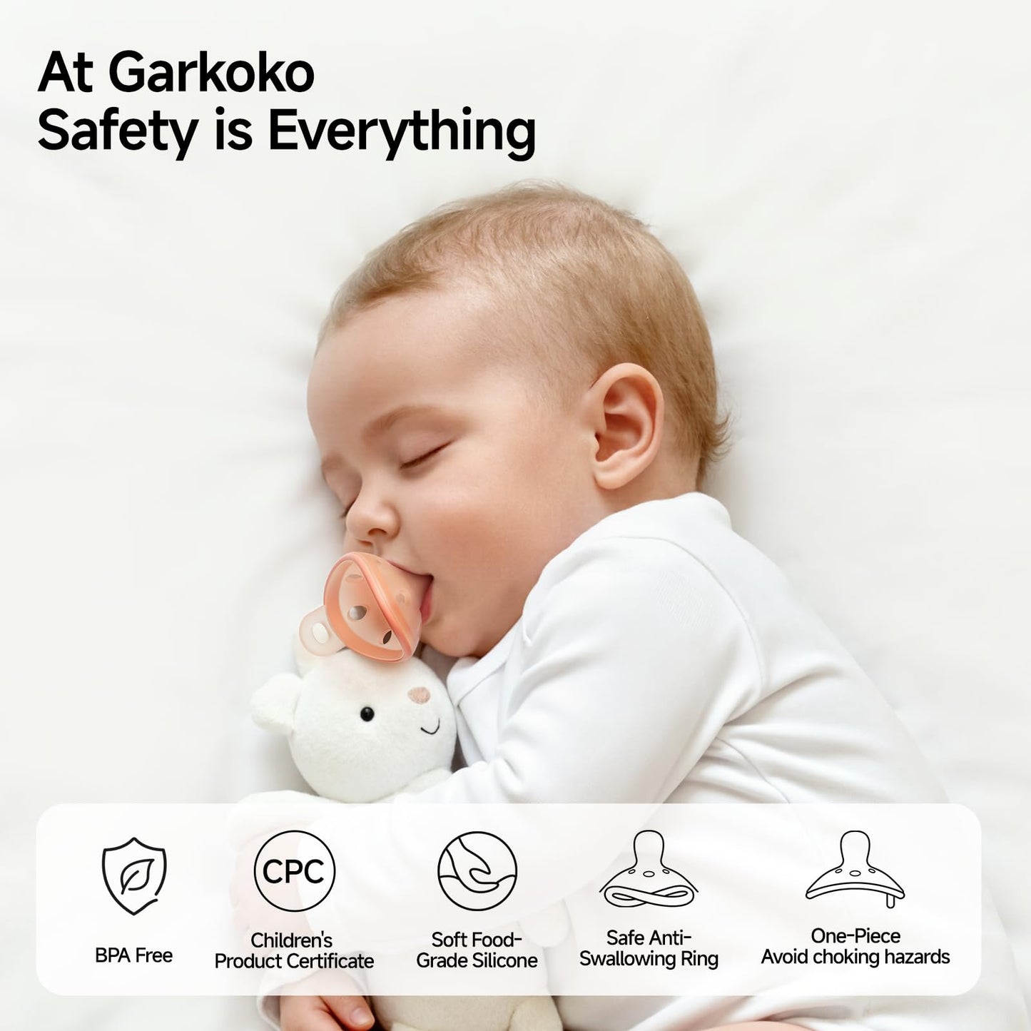 Garkoko Baby Pacifiers 0-6 Months Breast Like Shape Pacifiers BPA-Free One-Piece Silicone Newborn Pacifier for Breastfed Babies, 2pcs for Best Value