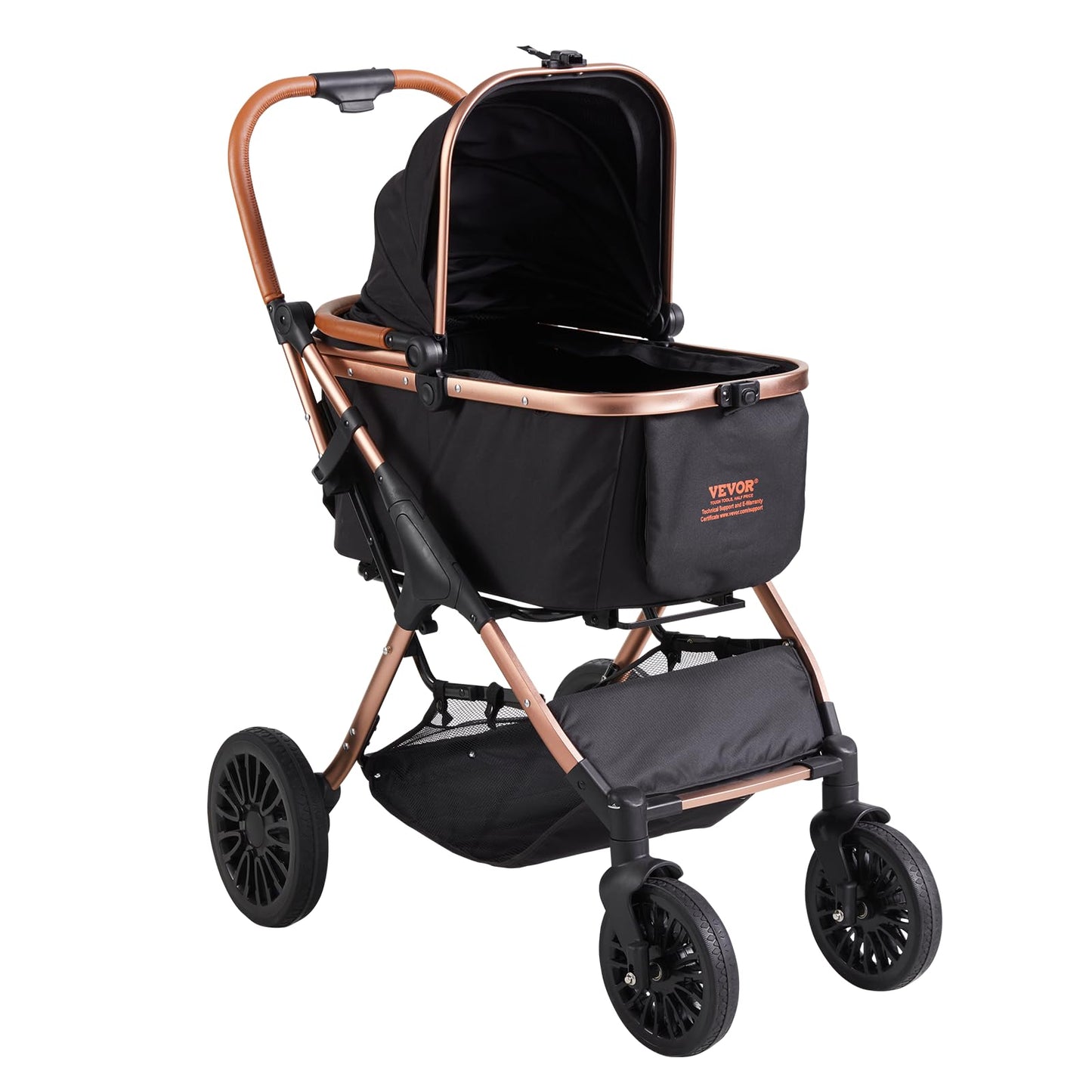 VEVOR Large Pet Stroller for Medium Large Dogs and Cats, Up to 66lbs, Detachable Carrier and Storage Basket