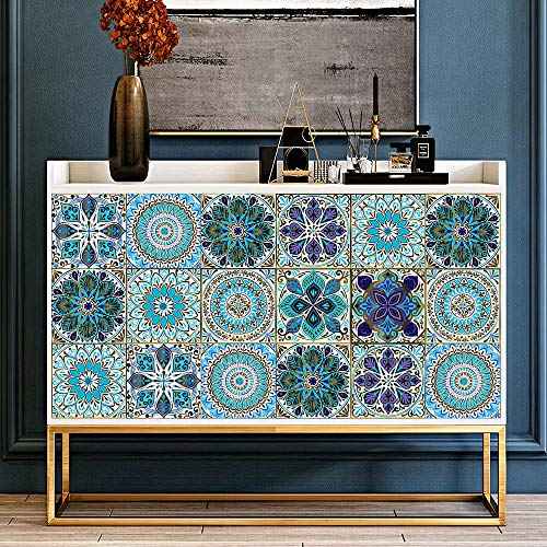 Kakofaci Mandala Style 12 Pcs (6x6 in) Decorative Tile Stickers, Peel and Stick Self Adhesive Removable Moroccan Talavera Tiles Backsplash Waterproof Kitchen Bathroom Furniture Staircase Home Decor