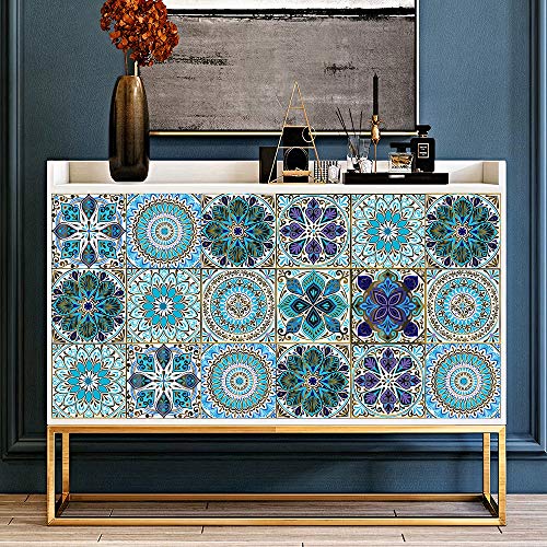 25PCS 4x4 Inch Mandala Tile Stickers, Peel and Stick Self Adhesive Removable Moroccan Tiles Backsplash Waterproof Oil Proof for Bathroom & Kitchen Wall Stickers Home Decor