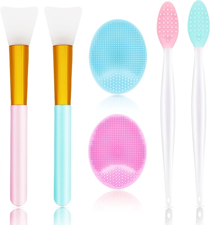 6 PCS Silicone Face Scrubber Brush Set, 2pcs Lip Scrub Brushes and Face Cleansing Brush Silicone Exfoliator Tool and Facial Applicator for Women Men