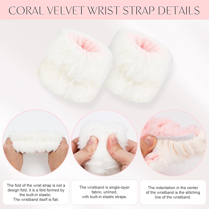 CAVETEE 3 Piece Headband and Wristband Set for Women, Spa Hairband with Cat Ears, Soft and Comfortable Skin Care Headband and Wristband Set for Shower, Facial, Makeup, White