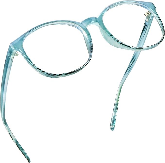 LifeArt Round Blue Light Blocking Glasses, Computer Glasses, Gaming Glasses, TV Glasses for Women Men (Striped Blue, 5.75 Magnification)
