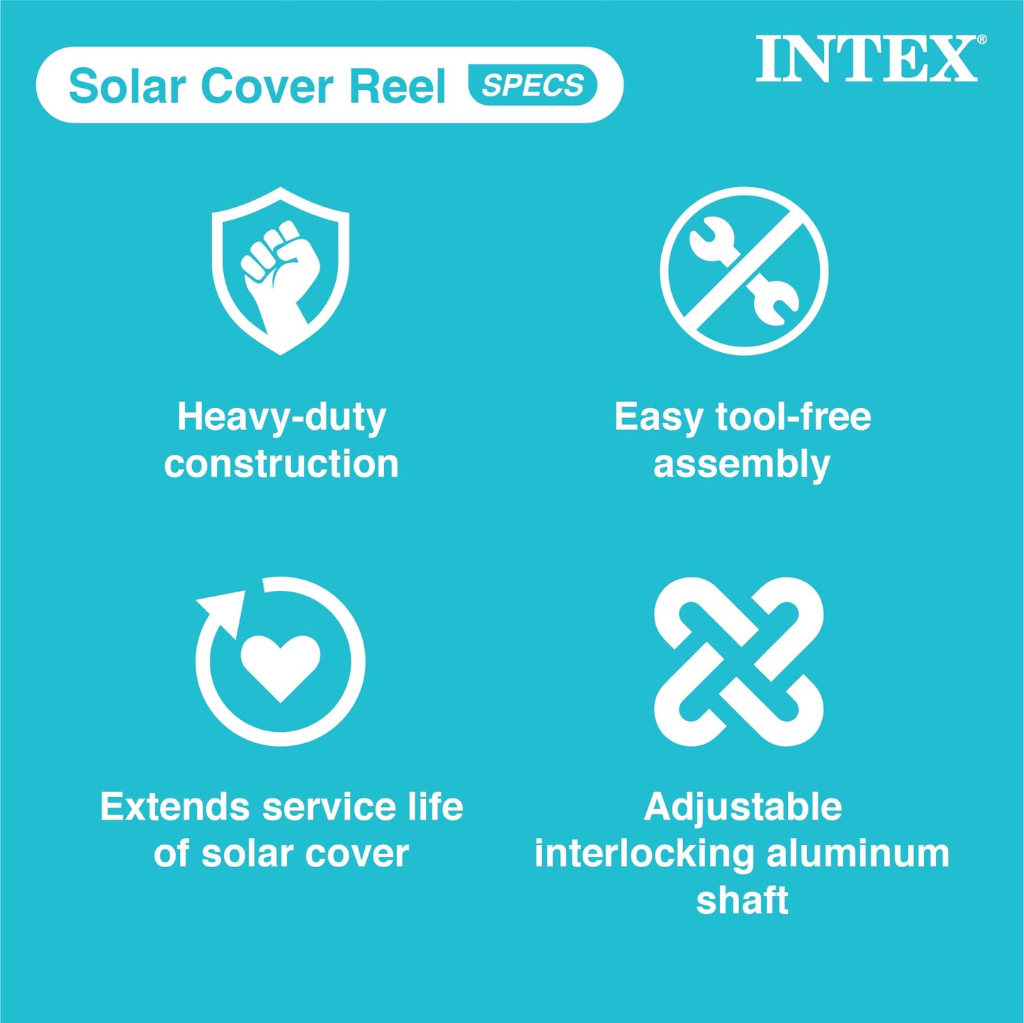 Intex Heavy Duty Solar Above Ground Pool Cover Reel Aluminum Adjustable with Locking Mechanism for Rectangle Frame Pool, Cover Not Included