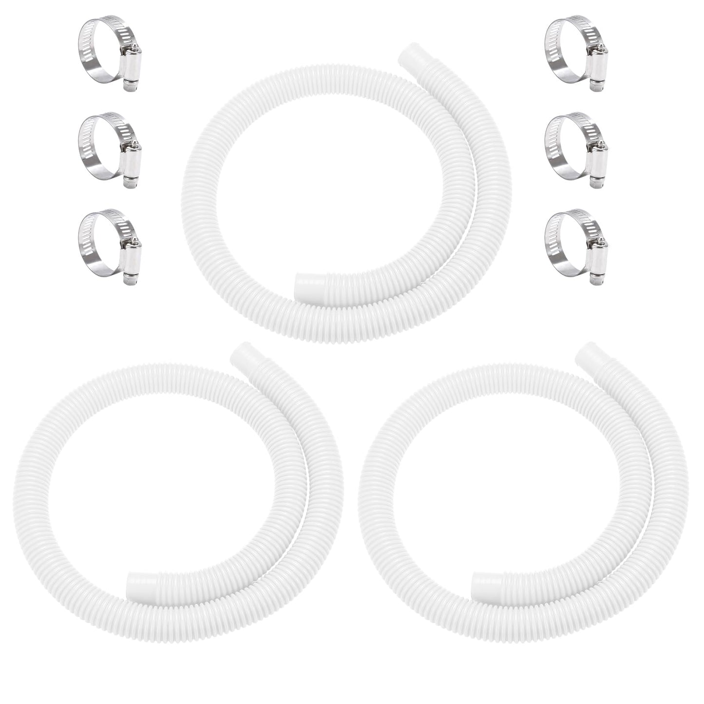 jarkamm Pool Pump Hoses 1.25 Inch X 59 Inch Filter Pump Replacement Pool Hose For Above Ground Pools Flexible PE Tube For Swimming Systems Includes Stainless Steel Clamps (3 Pack White)