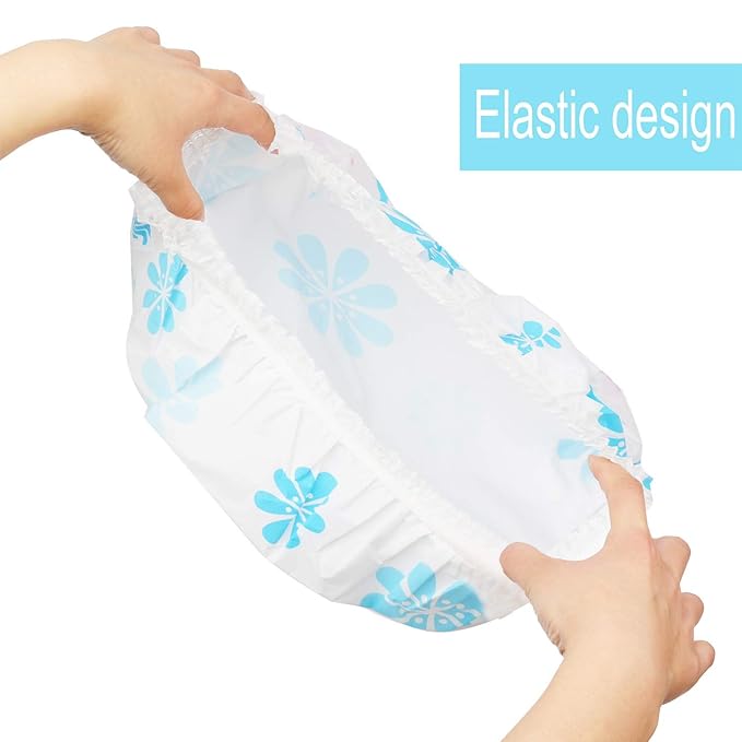 Shower Caps, 3 Pcs Waterproof Bath Caps Plastic Reusable Shower Caps Elastic Band Bath Hair Hat for Women Ladies Spa Salon