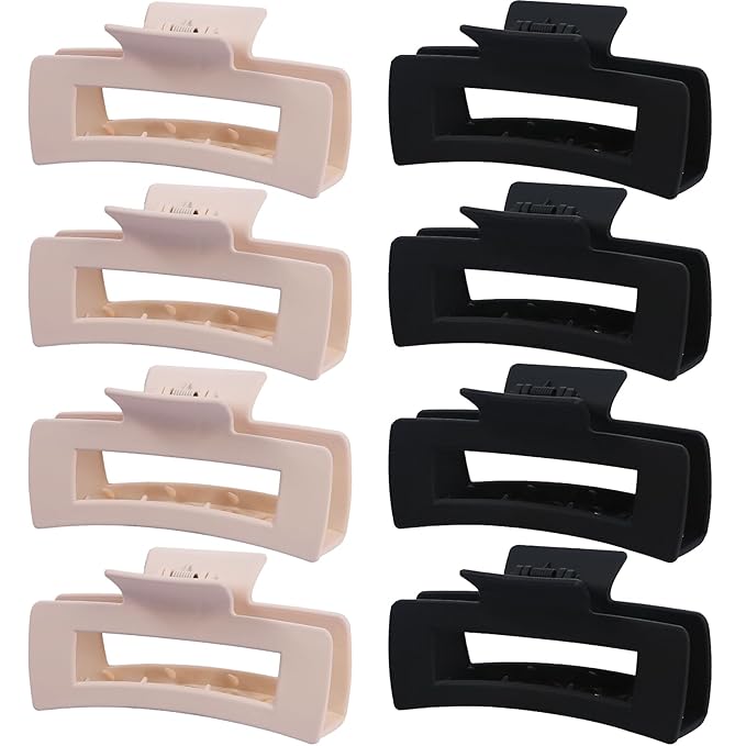 8 Pcs Large Hair Claw Clips 4.1 Inch Non-slip Big Square Matte Hair Claws for Women, Strong Hold Banana Clip for Thick Thin Hair(White/Black)