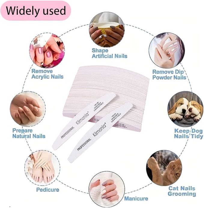 25pcs Professional Half Moon Nail Files Emery Board Set 180/240 Grit Dual-Grit Buffer Files for Natural & Acrylic Nails Tools Suit for Home Salon