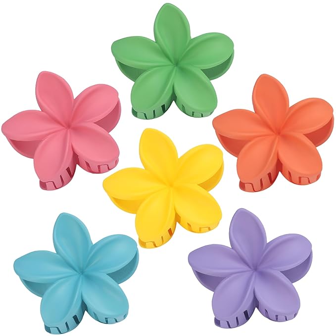 Flower Hair Clips for Women 6 Pcs Hawaiian Large Claw Clips Plumeria Medium Hair Claw Clips for Thick Thin Hair Hibiscus Tropical Beach Hair Accessories for Women Girls and Girls-Dopamine