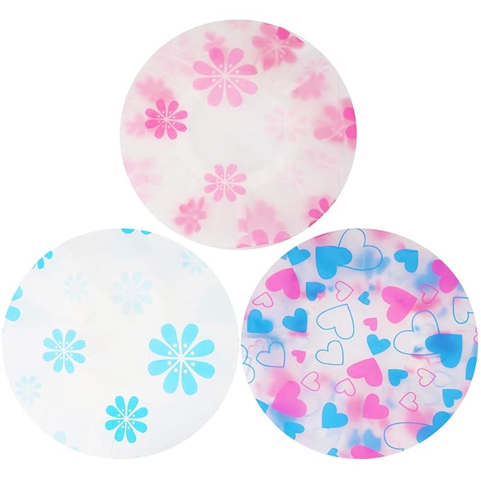 Shower Caps, 3 Pcs Waterproof Bath Caps Plastic Reusable Shower Caps Elastic Band Bath Hair Hat for Women Ladies Spa Salon
