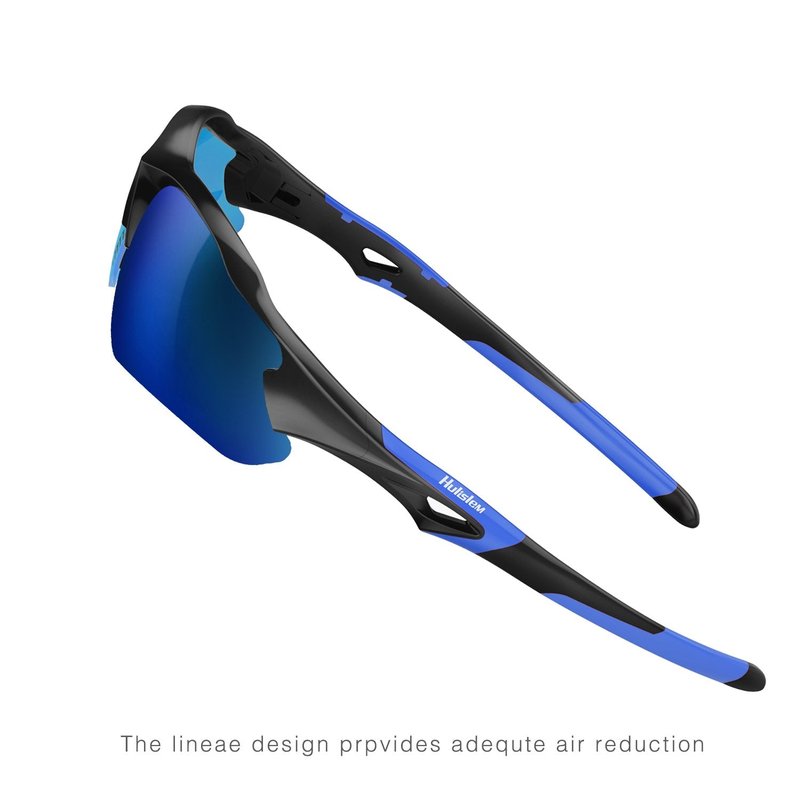 Hulislem Blade Sport Polarized Sunglasses For Men Women (Matte Black-Blue) Sports Womens Mens