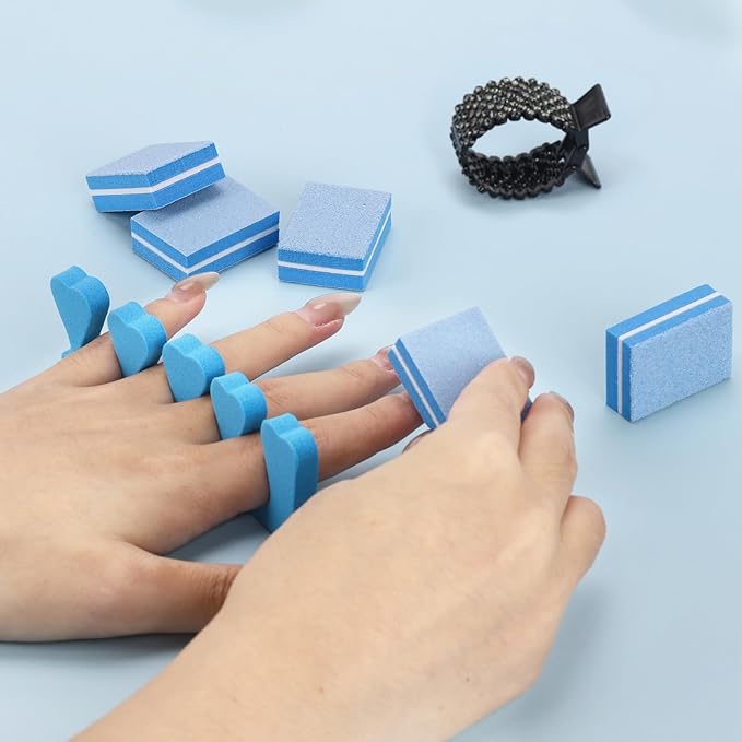 102pcs Toe Separators Set - Premium Pedicure Tool Super Soft Pedicure Toe Separator- Mini Nail Buffer Block File 80/100 Grit 2 Sided, Blue