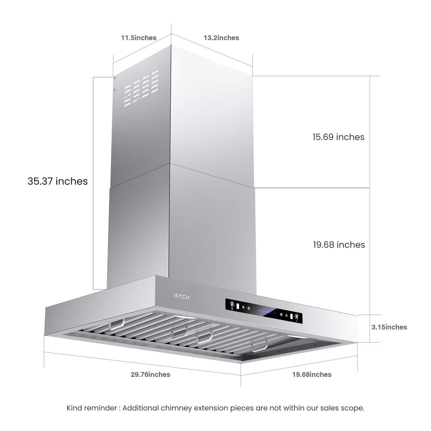 IKTCH 30 inch Wall Mount Range Hood, 1200 CFM Ducted Range Hood with 4 Speed Fan, Durable Stainless Steel with Gesture Sensing & Touch Control IKP01-30