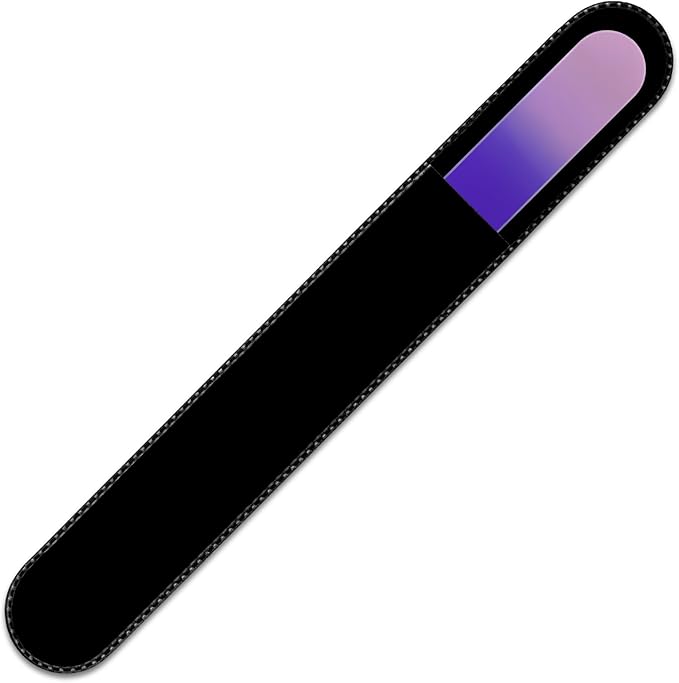 Mont Bleu Rainbow Crystal Nail File in Black Pouch - Large/Professional Size - Czech Tempered Glass - Handmade in Bohemia (Czech Republic)