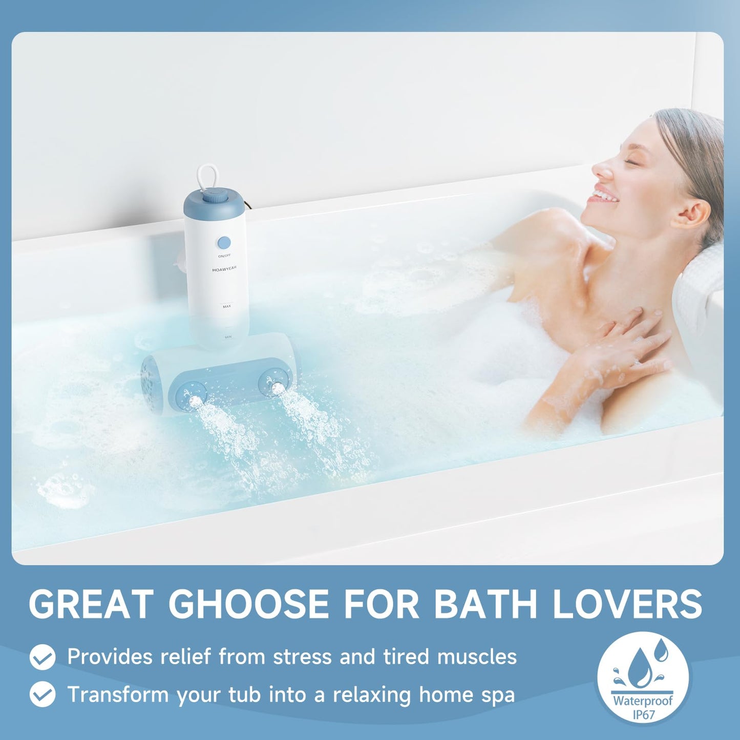 HOAWYEAH Bath Jets for Tub, Two Modes - Bathtub Jet or Bubble Maker, Portable Bath Spa with Dual Jets, Bath Spa Jets Creates Soothing Bubbles and Massage, Bathtub Accessories for Relaxing Daily Use